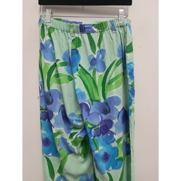 Vintage Jams World Womens Wide Leg Pants Small Blue Floral Crop Beach BOHO - Picture 7 of 8